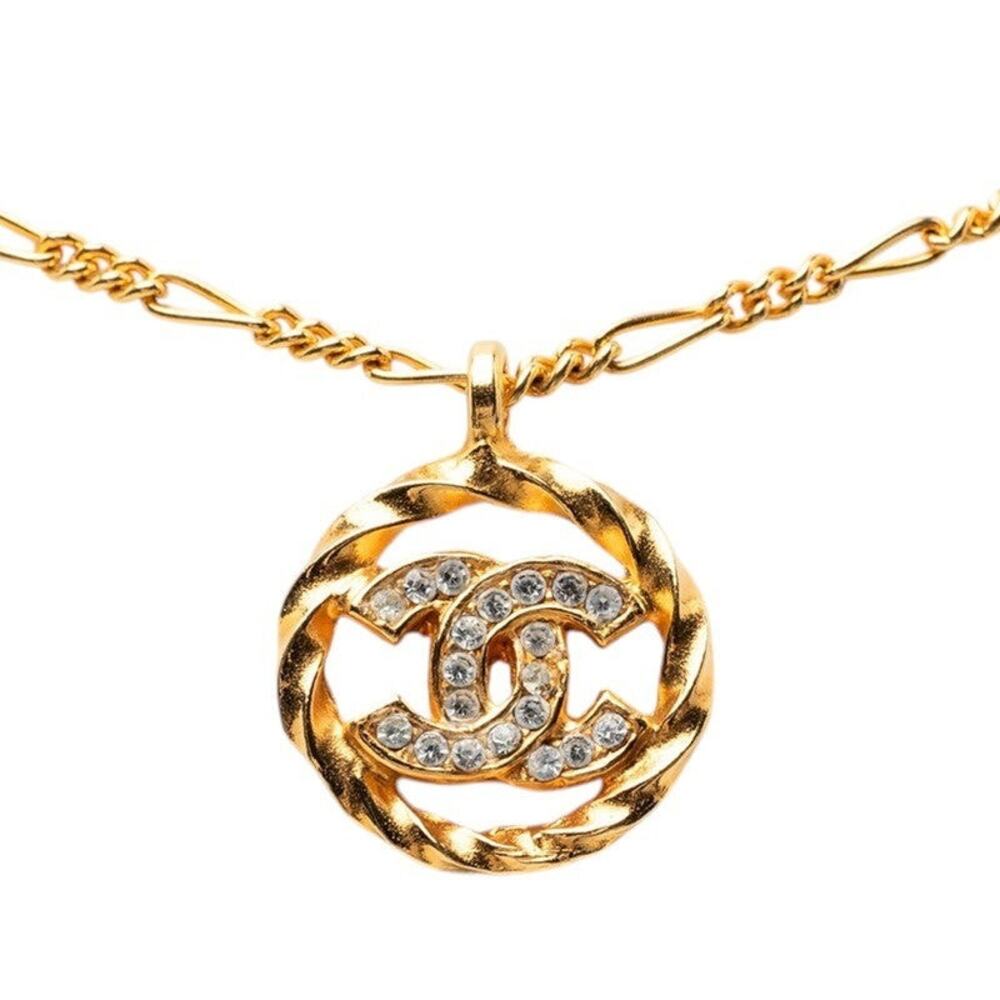 Chanel CC Logo Necklace Gold Plated Rhinestone